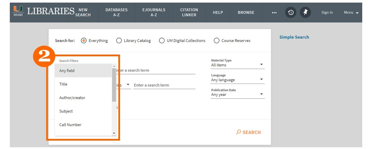 uSearch advanced search: Search filters menu