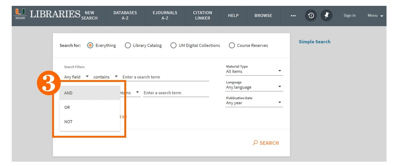 uSearch advanced search: search term connectors (and, or, not)