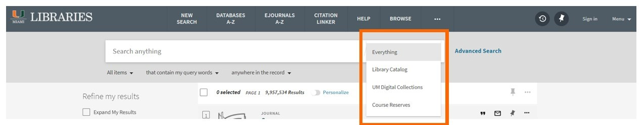 uSearch drop-down menu 